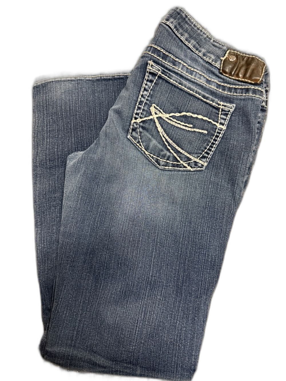 Aiko Women's Medium Blue Straight-Leg Jeans with White Pocket Stitching